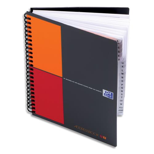 [684247] OXFORD Cahier ADRESSBOOK spirales 144 pages 80g réglure bi-colore 17x21cm Couverture polypro Gris