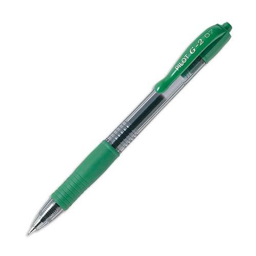 [684719] PILOT Stylo bille pointe moyenne rétractable encre gel Verte corps plastique avec grip caoutchouc G2