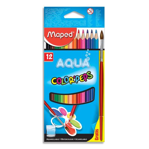 [689133] MAPED Boîte de 12 crayons de couleur aquarellables COLOR'PEPS + 1 pinceau offert