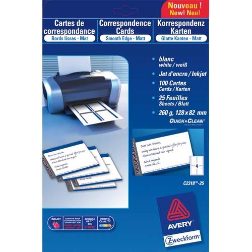 [697444] AVERY Pochette de 80 cartes de visite (85x54 mm) 260g coins droits Jet d'encre finition mate