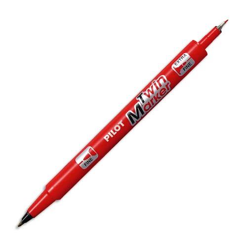 [700540] PILOT Marqueur tous supports encre indélébile Rouge 2 pointes ogives:fine et moyenne TWIN MARKER BEGREEN