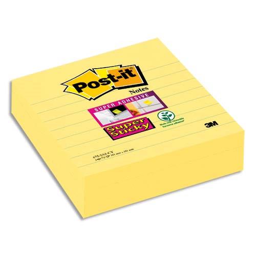 [704287] POST-IT Lot de 3 blocs de 70 feuilles Super Sticky Jaunes lignées 101 x 101 mm