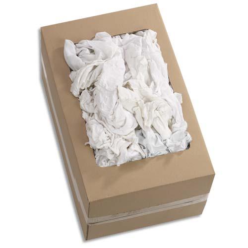 [704390] Boîte de 10 Kg de Chiffons en coton Blanc Jersey - Format : 60 x 40 cm