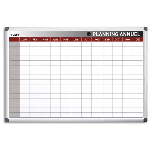 [704430] BI-OFFICE Planning Annuel perpétuel Banc magnétique effaçable à sec, cadre aluminium L90 x H60 cm