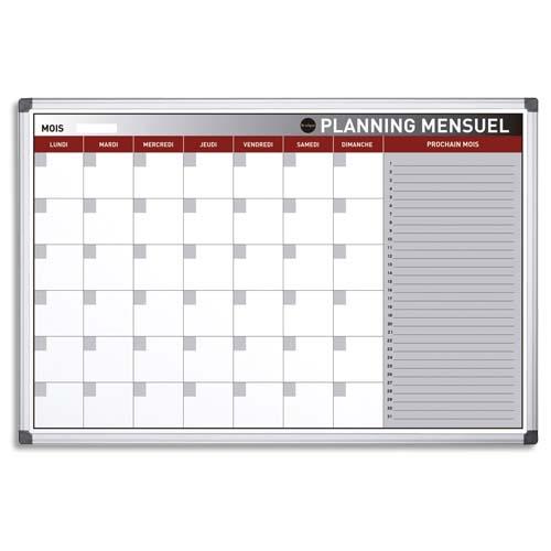 [704431] BI-OFFICE Planning Mensuel perpétuel Blanc magnétique effaçable à sec, cadre aluminium L90 x H60 cm