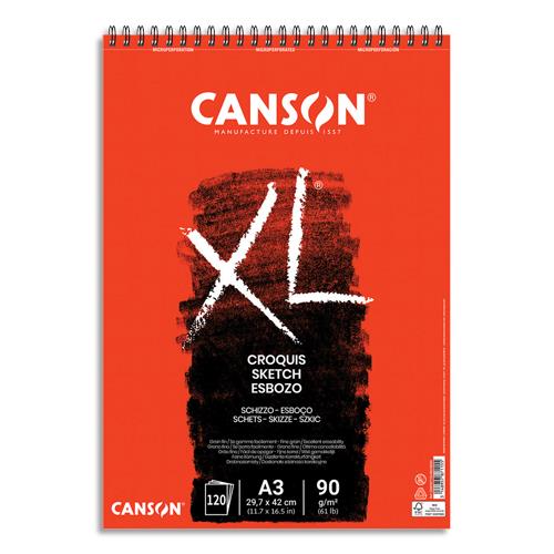[705023] CANSON Bloc spiralé de 120 feuilles de papier dessin CROQUIS XL 90g A3