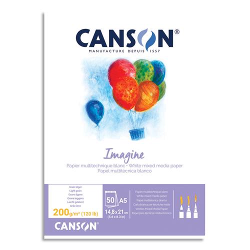 [705039] CANSON Bloc de 50 feuilles de papier dessin IMAGINE 200g A5 Blanc