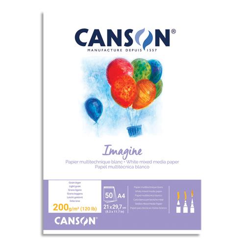 [705043] CANSON Bloc de 50 feuilles de papier dessin IMAGINE 200g A4 Blanc