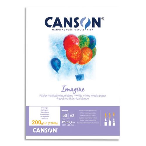 [705045] CANSON Bloc de 50 feuilles de papier dessin IMAGINE 200g A2 Blanc