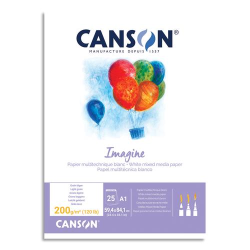 [705046] CANSON Bloc de 25 feuilles de papier dessin IMAGINE 200g A1 Blanc