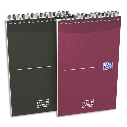 [705384] OXFORD Bloc TASK MANAGER spirale couverture carte 140 pages lignées 12,5x20 cm. Coloris assortis
