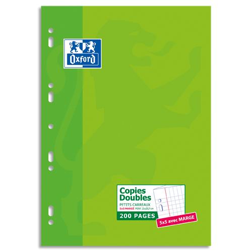 [705410] OXFORD Etui 200 copies doubles 90g perforées Blanches A4 5x5 margé
