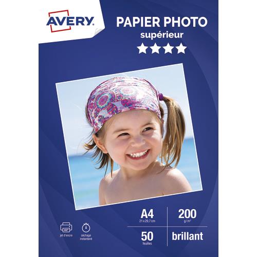 [705587] AVERY Boîte de 50 feuilles de papier photo brillant A4, Jet d'encre, 200g/m²