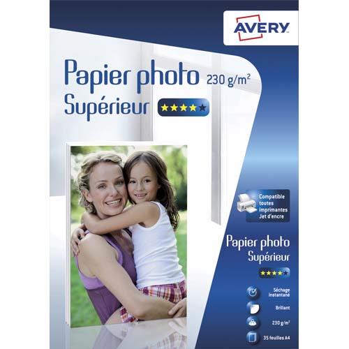 [705589] AVERY Boîte de 35 feuilles de papier photo brillant A4, Jet d'encre, 230 g/m²