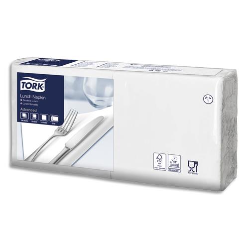 [705677] TORK Paquet de 200 Serviettes LunchNap Blanches 2 plis - Format : 33 x 33 cm Ecolabel