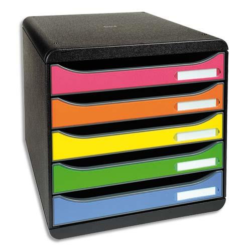 [705822] EXACOMPTA Module de classement 5 tiroirs BIG BOX - Dim : L27,8 x H27,1 x P34,7 cm. Coloris Noir/arlequin.