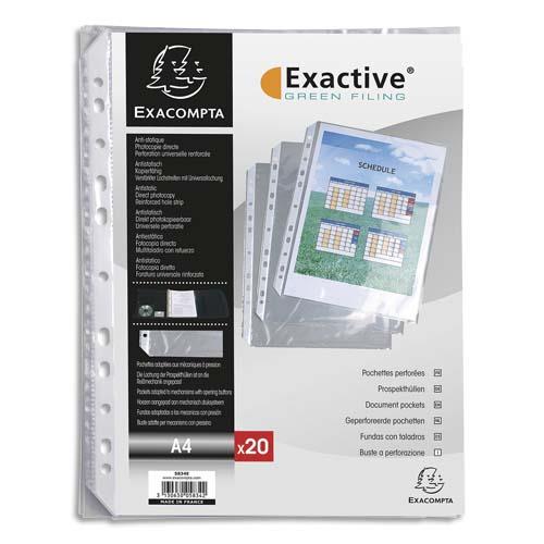 [706156] EXACOMPTA Sachet 20 pochettes EXACTIVE PP. Format A4 portrait/vertical. (perforations grand côté)