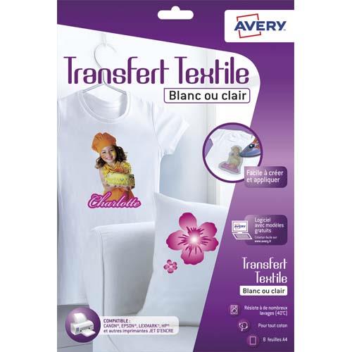 [706159] AVERY Boîte de 8 feuilles transferts pour tee-shirt Blanc ou clair