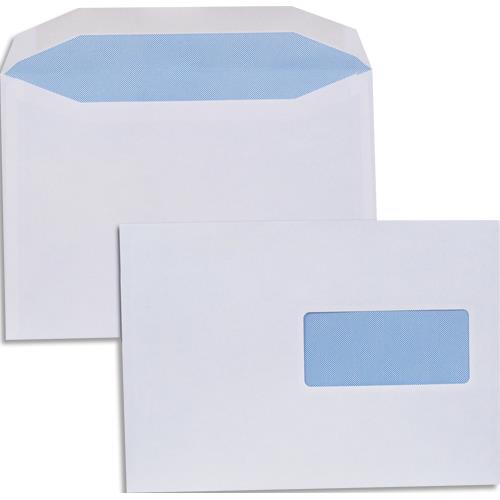 [706166] Boîte de 500 enveloppes Blanches gommées 80g mise sous pli automatique C5 162x229 fenêtre 45x100