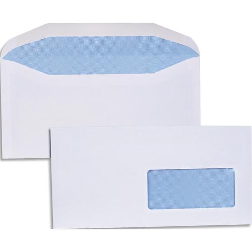 [706174] Boîte de 1000 enveloppes Blanches gommées 80g mise sous pli automatique DL2 114X229 fenêtre 45x100