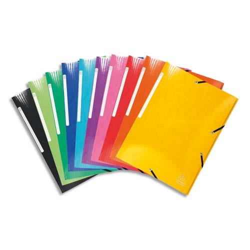 [706190] EXACOMPTA Chemise 3 rabats à élastiques Iderama en carte pelliculée 7/10, 600g. Pour format A4. Assortis
