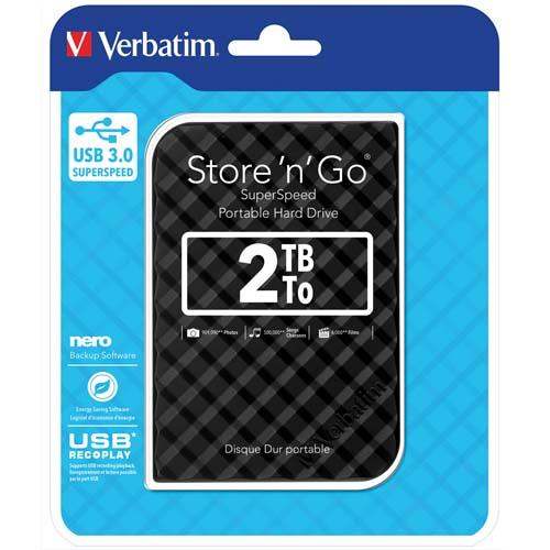 [706203] VERBATIM Disque dur 2,5'' USB 3.0 Store'N'Go Style 2To Noir 53195 (dont eco-taxe de 0,05 €) (dont taxe copie privée de 6,00 €)