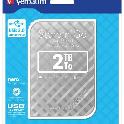 [706206] VERBATIM Disque dur 2,5'' USB 3.0 Store'N'Go Style 2To Gris 53198 (dont eco-taxe de 0,05 €) (dont taxe copie privée de 6,00 €)