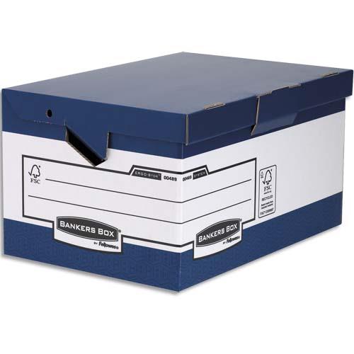 [140134] BANKERS BOX Conteneur Maxi HEAVY DUTY. Montage automatique. Carton Blanc/Bleu.