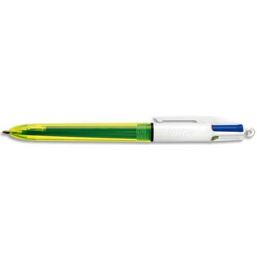 [706393] BIC Stylo bille 4 couleurs rétractables Fluo. Pointe Moyenne x3 (1,0 mm) + pointe fluo (1,6 mm)