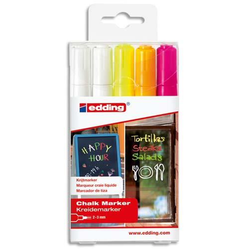 [706425] EDDING E-4095 Marqueurs craie liquide pointe ogive 2-4mm. Assortis: 2 Blancs, 1 Jaune, 1 Orange, 1 Rose.