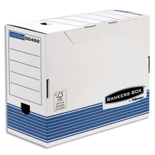 [140485] BANKERS BOX Boîte archives dos 15cm SYSTEM, montage automatique, carton recyclé Blanc/Bleu