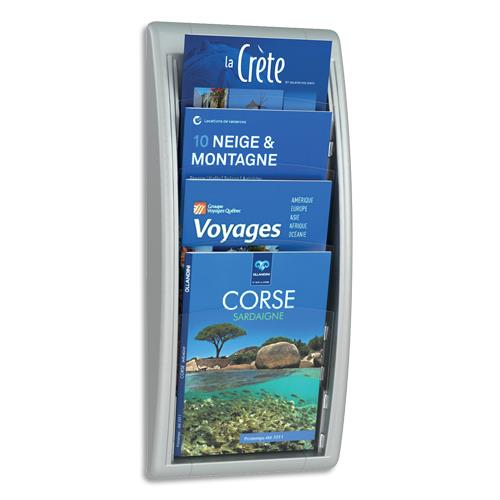 [710815] PAPERFLOW Présentoir mural Quick Fit System, 4 cases format A4 épaisseur 2 cm, L29 x H65 x P9,5 cm alu
