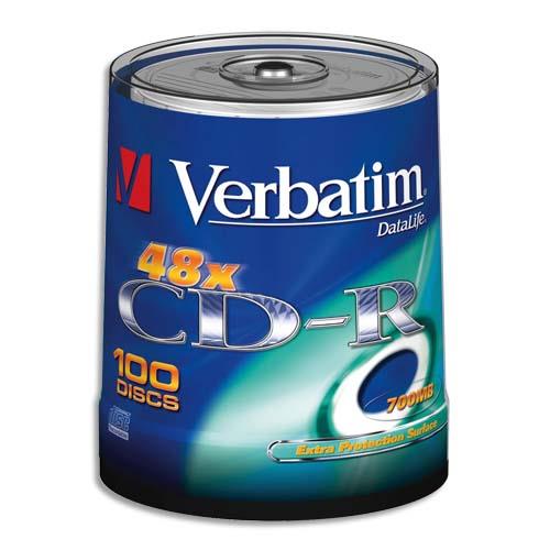 [712805] VERBATIM tour de 100 CDR 700MB, 52x 43411 (dont taxe copie privée de 35,30 €)