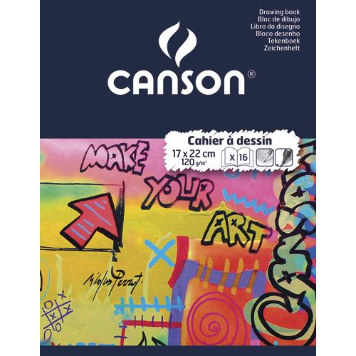 [722927] CANSON Cahier de dessin piqûre 16 pages unies Blanches 17x22cm. Couverture carte