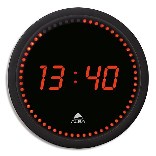 [141858] ALBA Horloge à LED cadre plastique Noir lentille en verre D30cm affichage numérique Rouge à quartz (dont eco-taxe de 0,21 €)