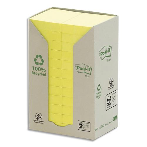 [731844] POST-IT Tour 24 blocs 100f 38x51mm 100% recyclé. Coloris Jaune