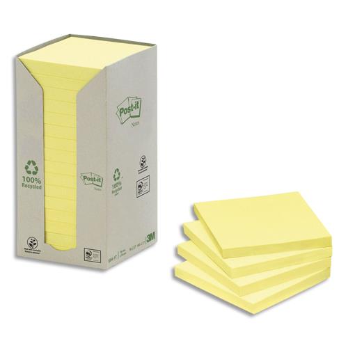[731852] POST-IT Tour 16 blocs 100f 76X76mm 100% recyclé. Coloris Jaune