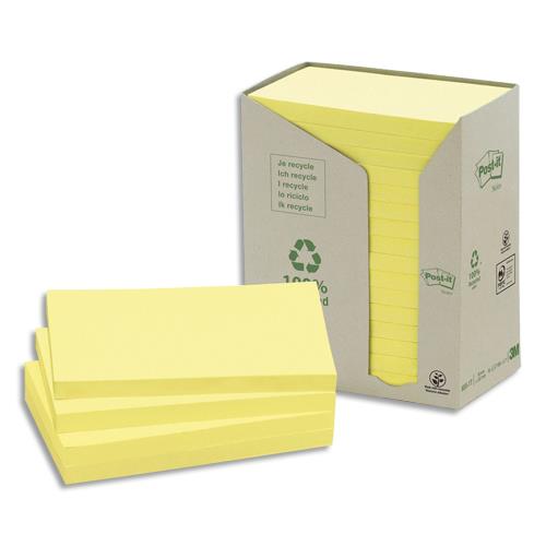 [731860] POST-IT Tour 16 blocs 100f 76X127mm 100% recyclé. Coloris Jaune