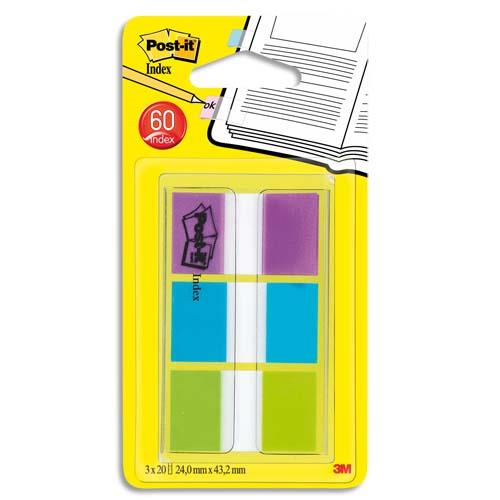 [731909] POST-IT Dévidoir 3x20 marque-pages standards Bleu, Vert, Violet