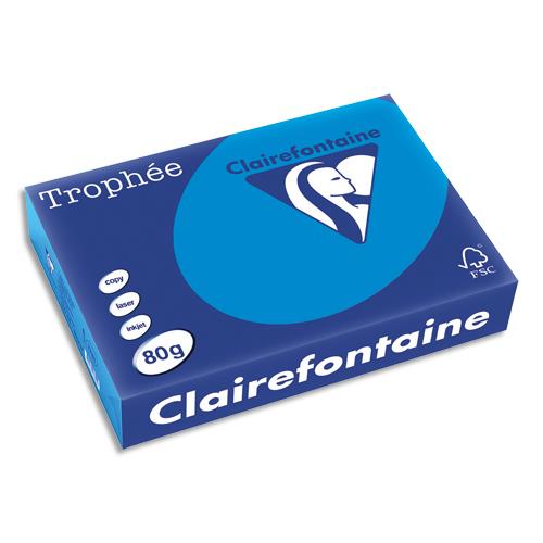 [732116] CLAIREFONTAINE Ramette de 500 feuilles papier couleur TROPHEE 80 grammes format A4 Bleu turquoise 1781