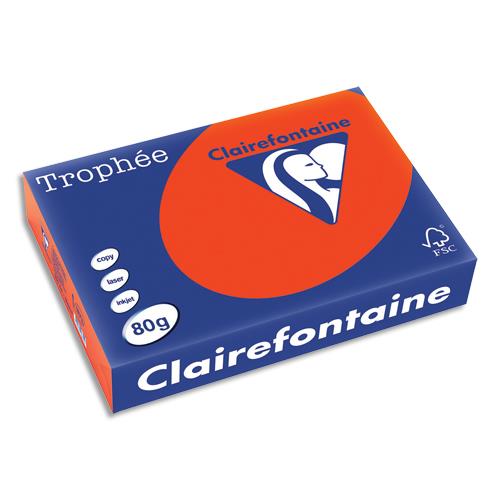 [732158] CLAIREFONTAINE Ramette de 500 feuilles papier couleur TROPHEE 80 grammes format A4 Rouge cardinal 1873