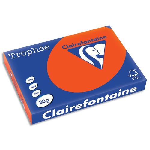 [732182] CLAIREFONTAINE Ramette de 500 feuilles papier couleur TROPHEE 80 grammes format A3 Rouge cardinal 1883