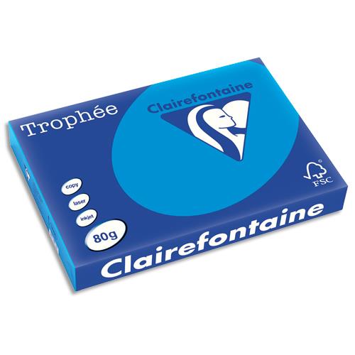 [732205] CLAIREFONTAINE Ramette de 500 feuilles papier couleur TROPHEE 80 grammes format A3 Bleu turquoise 1886