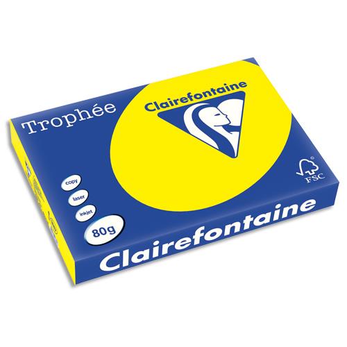 [732213] CLAIREFONTAINE Ramette de 500 feuilles papier couleur TROPHEE 80 grammes format A3 Jaune soleil 1887