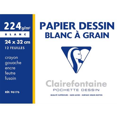 [742601] CLAIREFONTAINE Pochette de 12 feuilles papier dessin Blanc 24x32 224g Ref-96176