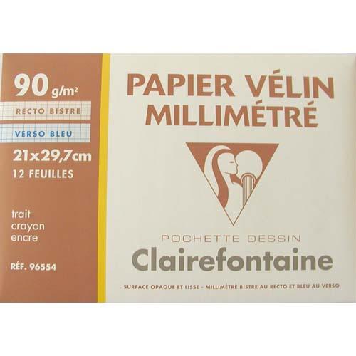 [742679] CLAIREFONTAINE Pochette de 12 feuilles 90g papier millimétré Ref-96554