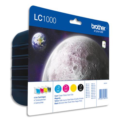 [749997] BROTHER Paquet de 4 cartouches 1 Noire + 1 Cyan + 1 Magenta + 1 Jaune LC1000VALBP (dont eco-taxe de 0,05 €)