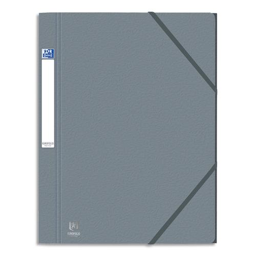 [750516] OXFORD Chemise 3 rabats et élastique EUROFOLIO PRESTIGE carte grainée 7/10e,600g.Pour format A4. Gris