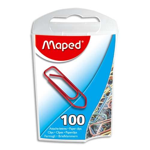 [753522] MAPED Boîte de 100 trombonnes en acier laqué 25 mm coloris assortis