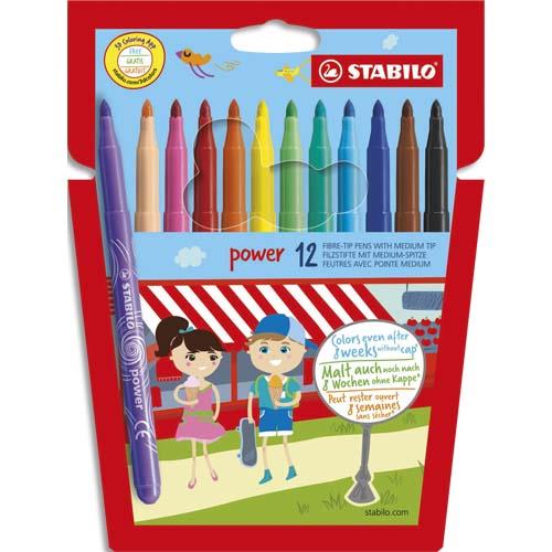 [754587] STABILO power feutre de coloriage pointe moyenne - Etui carton de 12 feutres - Coloris assortis